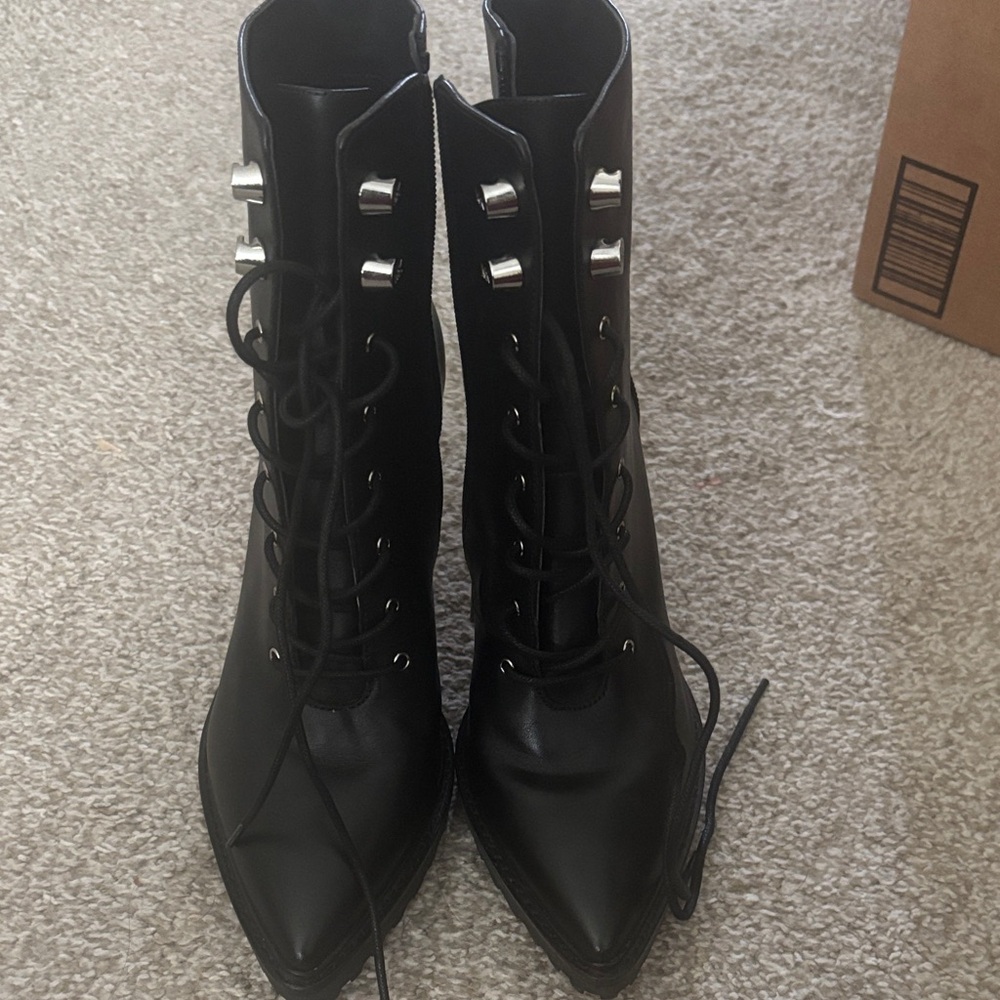 Michael Kors Black Lace-Up Boots with Silver Accents